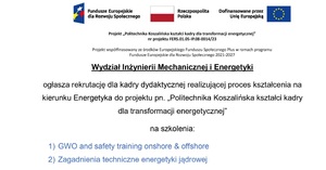 Ogłoszenie o rekrutacji kadry dydaktycznej do projektu do 27.05.2024 r. 